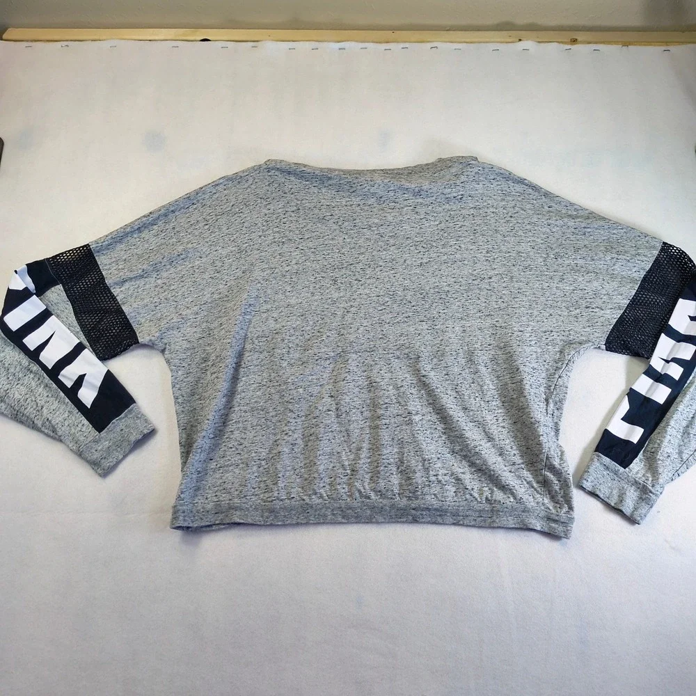 Victoria's Secret PINK Gray Long Sleeve Logo Mesh‎ Sleeve Athletic Top L
